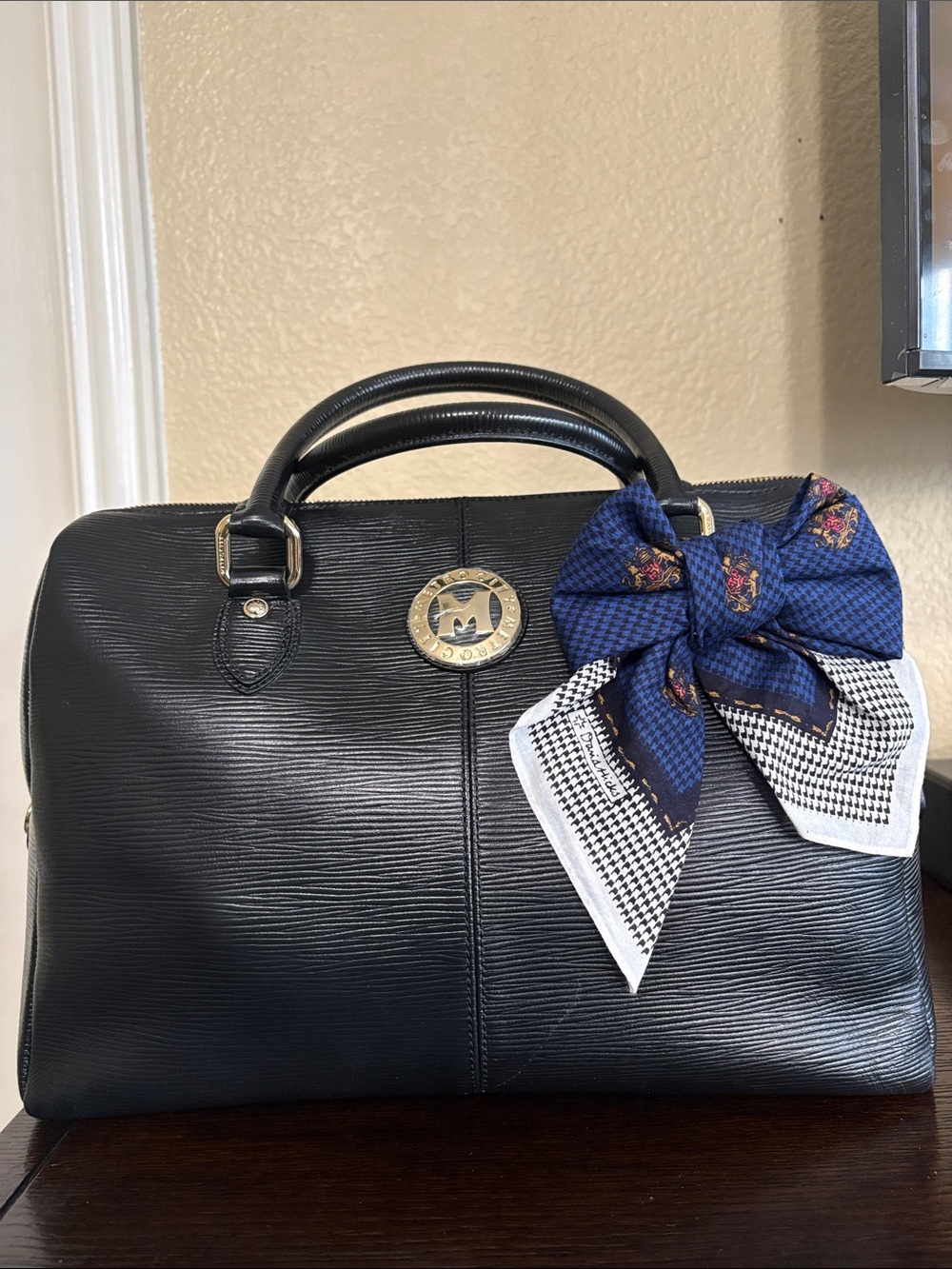 Metrocity Black Textured Leather Satchel / Top Handle Bag